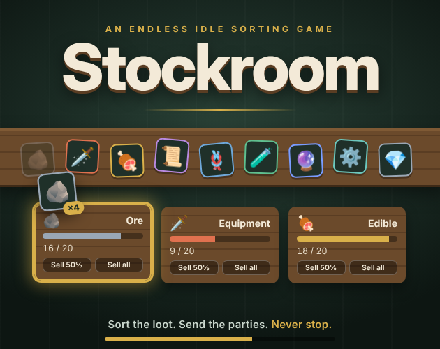 Cover image of Stockroom showing the item counter and three storage crates
